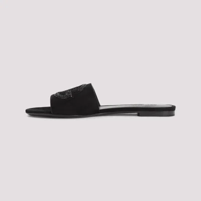 Dolce & Gabbana Black Goat Leather Slides With Signature Dg Logo In Black