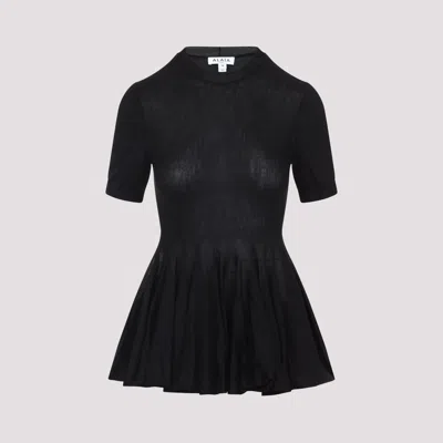 Alaïa Womens Noir Alaia Short-sleeve Peplum Wool Top In Black