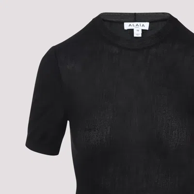 Alaïa Womens Noir Alaia Short-sleeve Peplum Wool Top In Black
