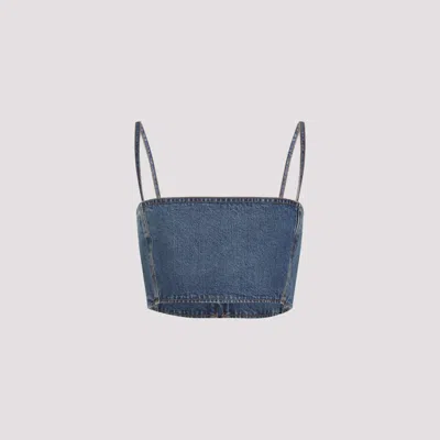 Alaïa Cropped Denim Top With Structured Silhouette In Blue