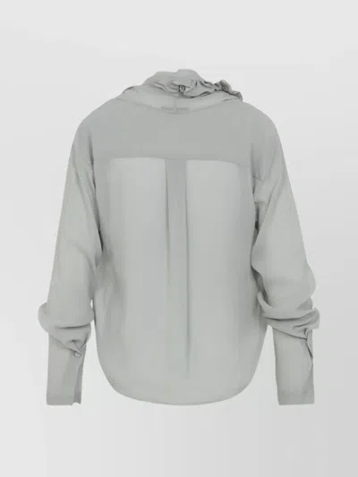 Alberta Ferretti Light Gray Ruffle Blouse With Deep V-neckline In White