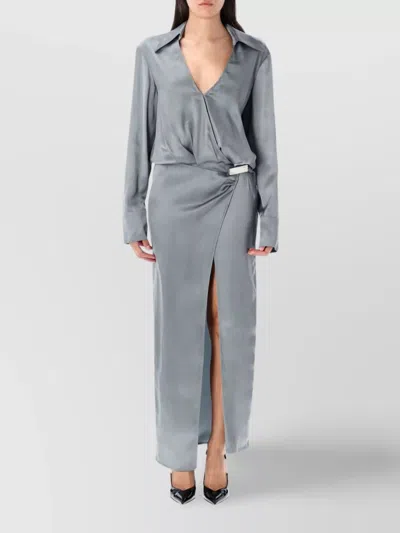 Attico Abito In Raso Grigio Scuro  Donna In Gray