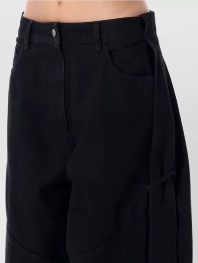Attico Wide Leg Denim Trousers With Strap And Pockets In Black
