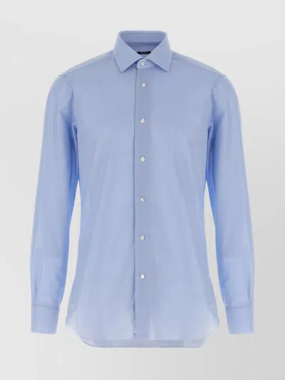 Barba Napoli Honeycomb Pattern Cotton Shirt In Blue