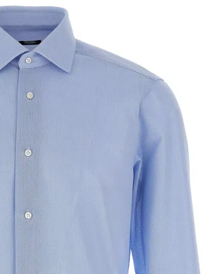 Barba Napoli Honeycomb Pattern Cotton Shirt In Blue