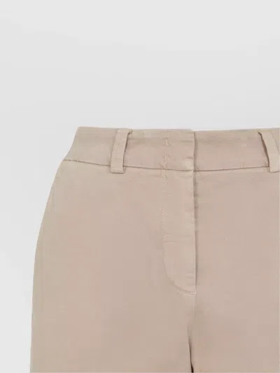 Peserico Beige Stretch Cotton Pants With Turn-up Hems In Neutral