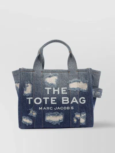Marc Jacobs Distressed Small Tote Bag With Side Pocket In Blue
