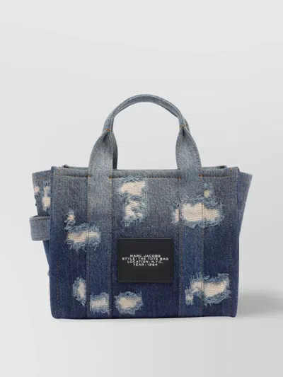 Marc Jacobs Distressed Small Tote Bag With Side Pocket In Blue