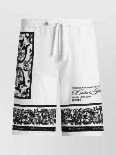 Dolce & Gabbana Majolica-print Double Piqué Bermuda Shorts In White