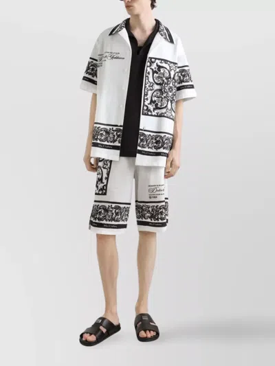 Dolce & Gabbana Majolica-print Double Piqué Bermuda Shorts In White