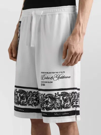 Dolce & Gabbana Majolica-print Double Piqué Bermuda Shorts In White