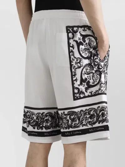 Dolce & Gabbana Majolica-print Double Piqué Bermuda Shorts In White