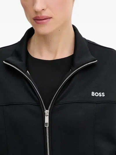 Hugo Boss Zip-up Sweatshirt With Contrast Logo In Black