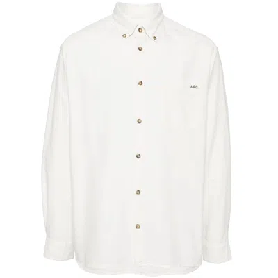 Apc A.p.c. Classic Button-down Shirt With Subtle Logo Detail In White