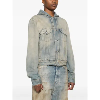 Acne Studios Cropped Denim Jacket With Hood In Gray
