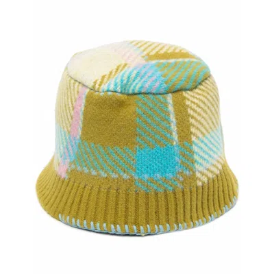Ader Error Checked Knitted Wool-blend Bucket Hat In Green
