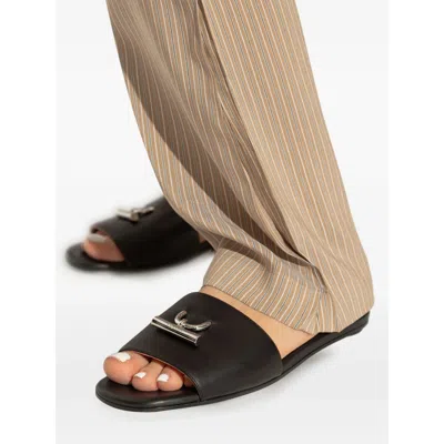 Alexander Mcqueen Open-toe Black Sandals With Metallic Accent In Brown