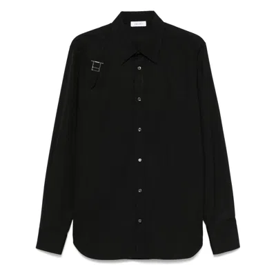 Alexander Mcqueen Metal Detail Long Sleeves Point Collar In Black