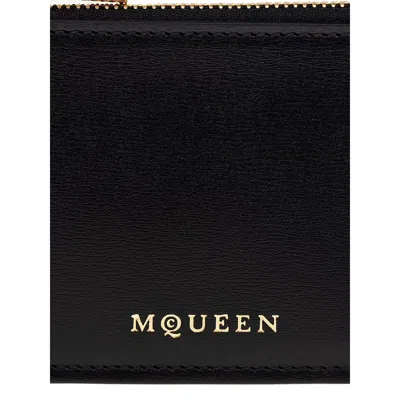 Alexander Mcqueen Logo Stamped Leather Zip Cardholder In Black