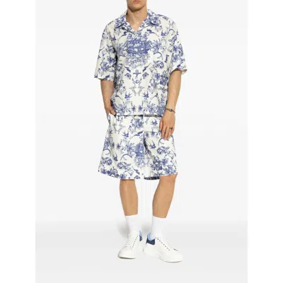 Alexander Mcqueen Sneakers Oversize In Pelle Bianca E Talloncino In Pelle Scamosciata Blu Avio In White