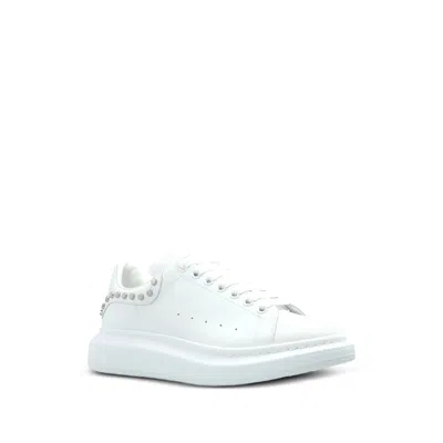Alexander Mcqueen White Leather Sneakers With White Leather Heel In White