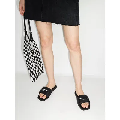 Alexander Wang Padded Logo Pool Slide Sandals Shoes In Black