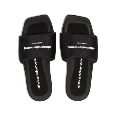 Alexander Wang Padded Logo Pool Slide Sandals Shoes In Black