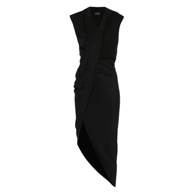 Balenciaga Draped Sleeveless Asymmetric Midi Dress In Black