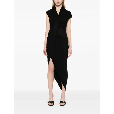Balenciaga Draped Sleeveless Asymmetric Midi Dress In Black
