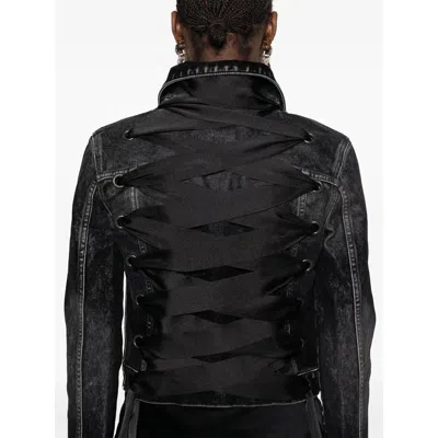 Balenciaga Denim Jacket With Lace-up Back In Black