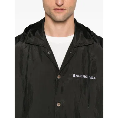 Balenciaga Hooded Raincoat With Drawstring And Pockets In Black