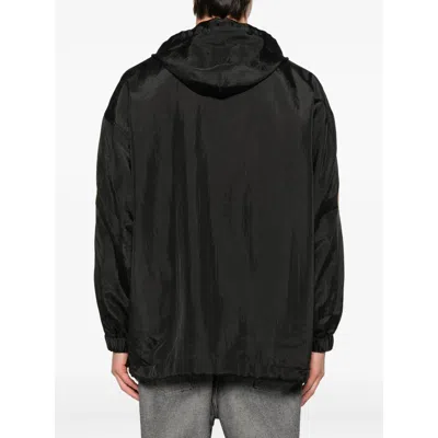 Balenciaga Hooded Raincoat With Drawstring And Pockets In Black