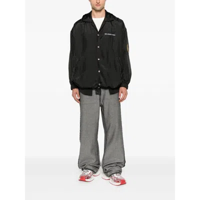 Balenciaga Hooded Raincoat With Drawstring And Pockets In Black