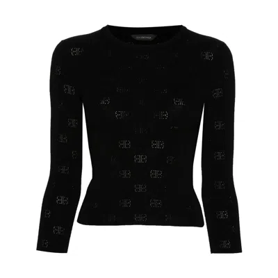Balenciaga Bb-pattern Open-knit Jumper In Black