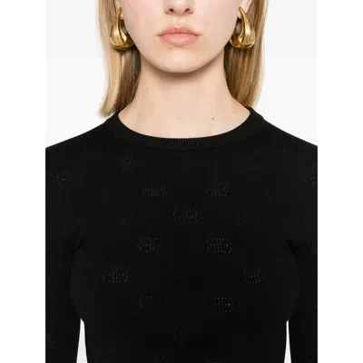 Balenciaga Bb-pattern Open-knit Jumper In Black
