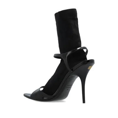Balenciaga Avenue Sock Black Sandal In Patent Leather And Mesh