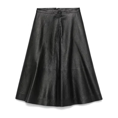 Balenciaga Leather Midi Skirt In Black