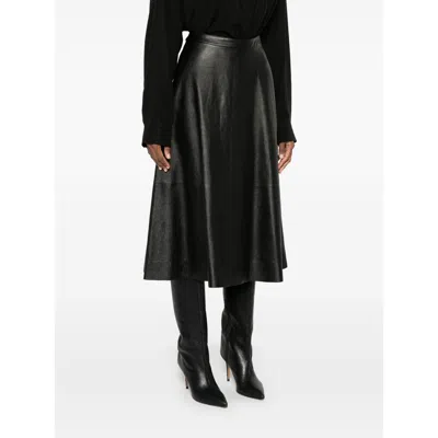 Balenciaga Leather Midi Skirt In Black