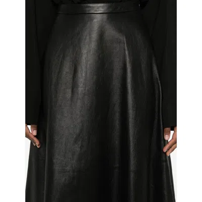 Balenciaga Leather Midi Skirt In Black