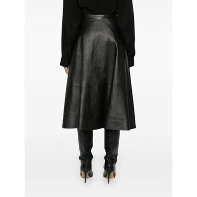Balenciaga Leather Midi Skirt In Black