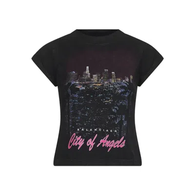 Balenciaga City Of Angels Shrunk T-shirt In Black