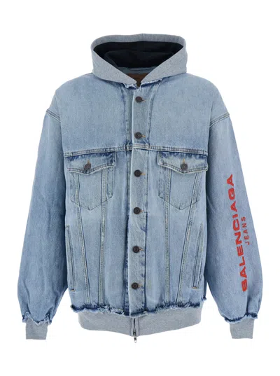 Balenciaga Men Cut-up Hoodie Jacket In Blue