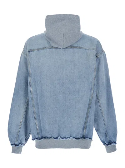 Balenciaga Men Cut-up Hoodie Jacket In Blue