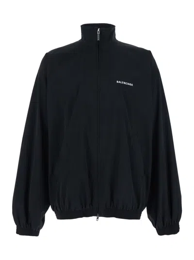 Balenciaga Men Black High Neck Sweatshirt With Logo Lettering On Front And Rear In Tech Fabric Man