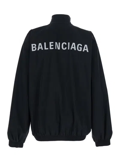 Balenciaga Men Black High Neck Sweatshirt With Logo Lettering On Front And Rear In Tech Fabric Man