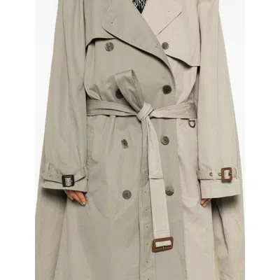 Balenciaga Double Sleeve Hybrid Cotton Trench Coat In Dark Beige