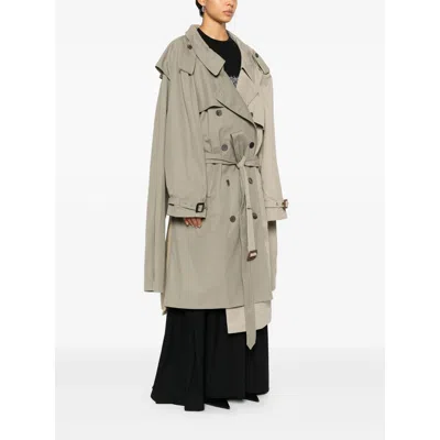 Balenciaga Double Sleeve Hybrid Cotton Trench Coat In Dark Beige