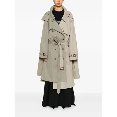 Balenciaga Double Sleeve Hybrid Cotton Trench Coat In Dark Beige