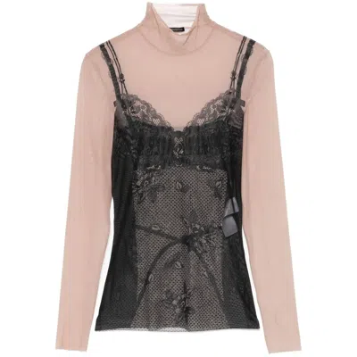 Balenciaga Black And Light Beige Trompe Loeil Lingerie Top In Multi