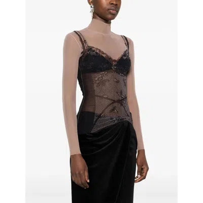 Balenciaga Black And Light Beige Trompe Loeil Lingerie Top In Multi